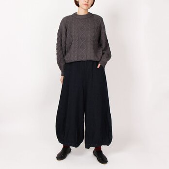 9番手綾織りリネン裾バルーンワイドパンツ(ネイビー)の画像