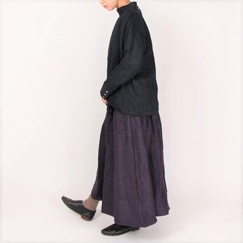 ◆14番手綾織りリネンギャザーロングスカート(パープル)の画像
