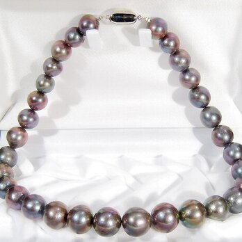 15.0-14.5、14.0-11.5mm本真珠（淡水）とSV925のグラデーション・ネックレス（美しい照り、ロジウム）の画像