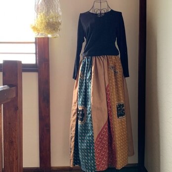 柿渋染め手ぬぐいのスカート　中道　