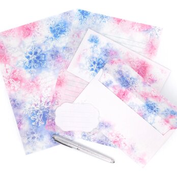 雪の結晶B5サイズレターセット ～ブルー＆ピンク～の画像