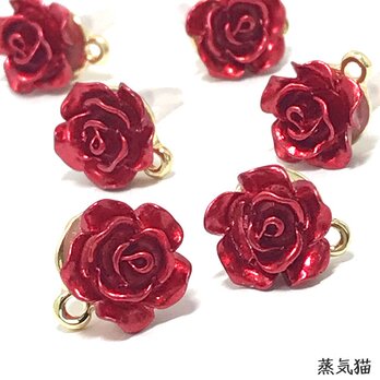 【ピアス】赤い薔薇ピアス 6個【バラの花 ピアスパーツ ハンドメイド素材】の画像