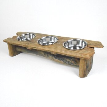 【温泉流木】絵にかいたような流木板の小型犬猫用3連エサ皿スタンド 流木インテリアの画像