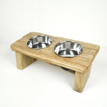 【温泉流木】レトロ板の小型犬猫用エサ皿スタンド 流木インテリアの画像