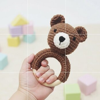 編みぐるみ くま ガラガラ ラトル 0歳 男の子 女の子 あみぐるみ 出産祝い