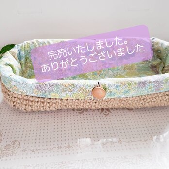 麻ひものカトラリーケース　洗えるリバーシブル布つき(リバティー布×こげ茶)の画像