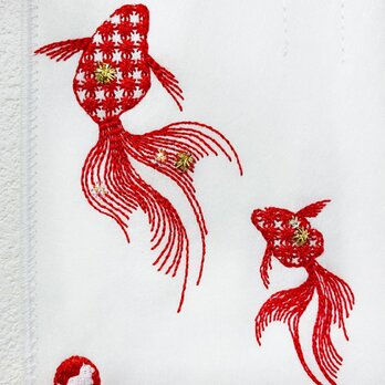 刺しゅうで作った　うれしっしゅの絵はがき　夏　金魚・氷・花火　各1枚の3枚セットの画像