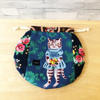 丸底ポーチ*ねこさん（ネイビー）E