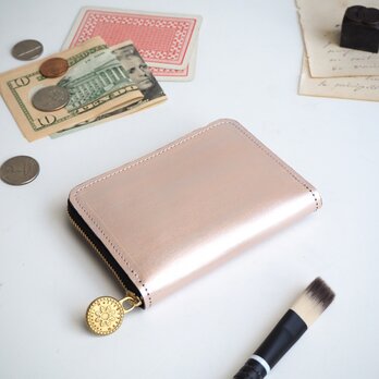 ラウンドファスナー コンパクト 財布（ペイント シルバー）牛革 小さい ミニ ILL-1199の画像