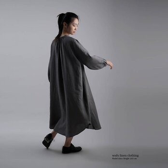 【wafu】Linen Dress  ラウンドテールドレス /鈍色(にびいろ)【free】a034a-nib1の画像
