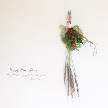【お正月】古代米と南天のしめ縄　＊受注製作＊　正月飾り　ドライフラワーの画像