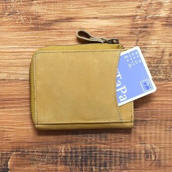 名入れ可 コンパクト ミニ財布 整理整頓、育てる財布。オールレザー L字ファスナー キャメル HAW015の画像