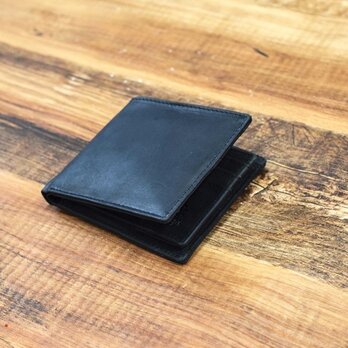 本革 二つ折り財布 コンパクトで薄型 お札仕分け シンプル 【ブラック】 オールレザー 本革 HAW018の画像