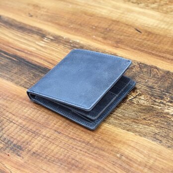 本革 二つ折り財布 コンパクトで薄型 お札仕分け シンプル 【ネイビー】 オールレザー 本革 HAW018の画像