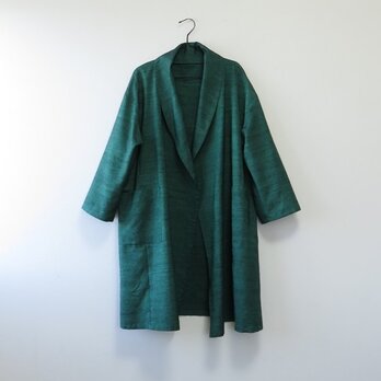 Y様ご予約品＊アンティーク着物＊手織り真綿紬のへちまカラーローブ（ゆったりサイズ）の画像