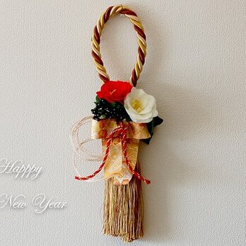 【お正月2021】タッセルタイプの紅白椿しめ飾り《アーティフィシャルフラワー使用》