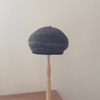 紡ぎ糸の丸い帽子　焦げ茶とグレーの画像
