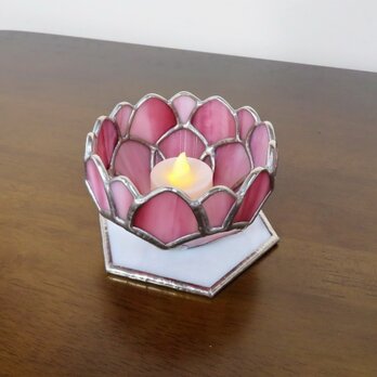 ピンクローズ・バラのミニテーブルランプ（ステンドグラスランプ）ガラス照明の画像