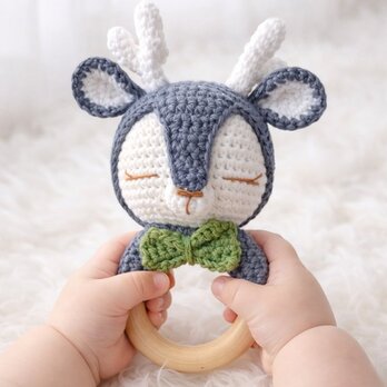 おもちゃ 鹿ちゃん ガラガラ ラトル 0歳 男の子 女の子 編みぐるみ 出産祝い