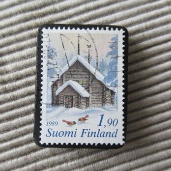 アップサイクル　フィンランド　クリスマス切手ブローチ6883