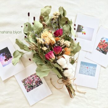 《 2021年*° お花の福袋 》☆ホワイトコットンのスワッグとお花のポストカードの画像