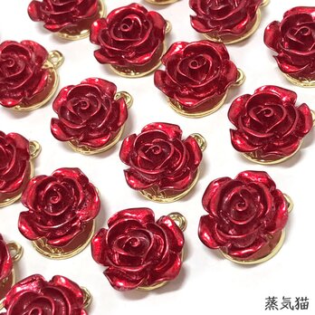 赤い薔薇チャーム 6個【バラの花パーツ ピアス ハンドメイド素材】の画像