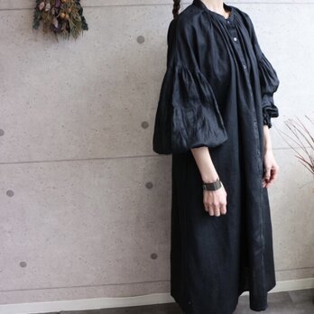 relaxingリネン100%ボリューム袖ワンピース　ブラック