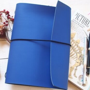 本革 艶なしロイヤルブルーA5手帳カバー　切り口直線　ジブン・モレ・トラベラーズの画像