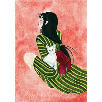 水彩画・原画「猫と女」の画像