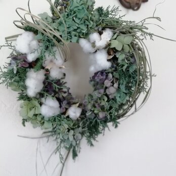 お正月リースー紫陽花と綿の実ーの画像