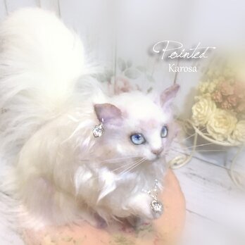 可動　猫 ポイントカラー ブルーアイ ライラック 長毛 羊毛フェルト アートドールの画像