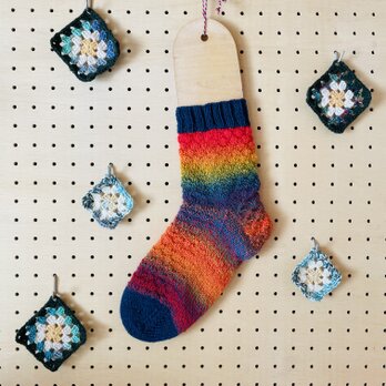 手編み靴下●虹色グラデーション●の画像