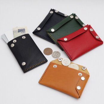 仕切りのあるミニマルなL字型スナップボタン財布【総手縫い 本革 レザー/受注生産】の画像