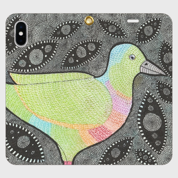 帯なし手帳型iPhoneケース/スマホケース/ムネアカアオバト/鳥の画像