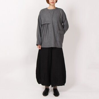 9番手綾織りリネン裾バルーンワイドパンツ(ブラック)の画像