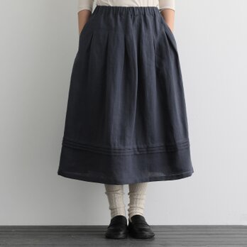 風合い年中愛用リネンスカート　ロングスカート　タック入りスカート　灰がかった渋みのある青色201206-2の画像