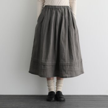 風合い年中愛用リネンスカート　ロングスカート　タック入りスカート　アッシュグレー201206-3の画像