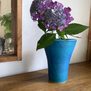 花瓶　ターコイズブルーhの画像
