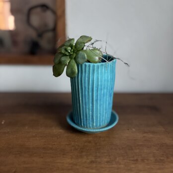 しのぎ植木鉢 ターコイズブルー 受け皿付き | iichi 日々の暮らしを