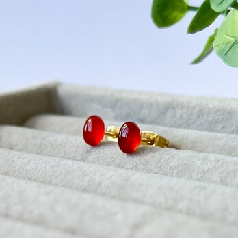 レッドアゲート×ゴールド　シンプルスタッドピアス