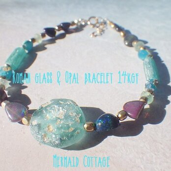 Roman glass & Opal bracelet 14kgf☆アジャスター