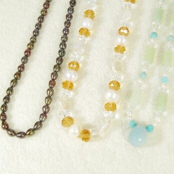 新春福袋ネックレス3点セット（SV925、本真珠、淡水パール、アマゾナイト、ニュージェイド、天然石、ナチュラルカラー）の画像