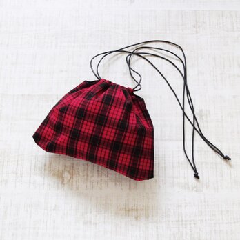 マサイチェックの巾着ショルダー（アフリカ布）斜めがけ たすき掛け インナーバッグの画像