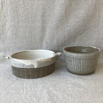 *福袋　耳付き鉢とフリーカップ2点セット（縦ライン柄）の画像