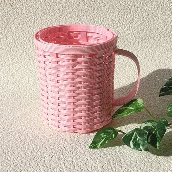 クラフトカゴ　コップ型収納カゴ　ピンク色　割りばし、ストロー立て、鉛筆立て、フェイクフラワーの花瓶などにもの画像