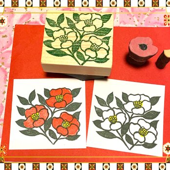 ✿早春の花はんこ〓《色分けできる》【椿】4.5×5㎝の画像