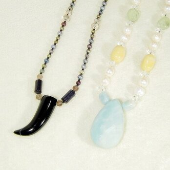 新春福袋ネックレス2点セット（本真珠、淡水パール、メノウ、アマゾナイト、ブレナイト、イエロージェイド、茶水晶、天然石）の画像