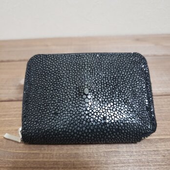 【訳あり商品】エイ革 ガルーシャ　レディース・メンズ　ミニ財布 ラウンドファスナー　小さい　コンパクト　薄型　極小　ブラックの画像
