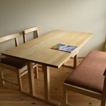 棚付きダイニングテーブルW150　国産ひのき無垢材　