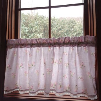 ジャガード織り♪ペールラベンダー薔薇のカフェカーテン 106cm×38cmの画像